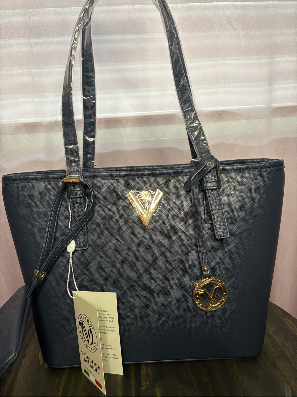 Valentino Orlandi Navy Tote with Gold Hardware